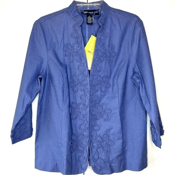 Susan Graver  button down blazer jacket blue cotton linen  size small - Picture 1 of 10